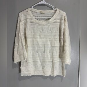 Anthropologie Moth Ivory Acrylic Eyelet Lace Crewneck Sweater Small